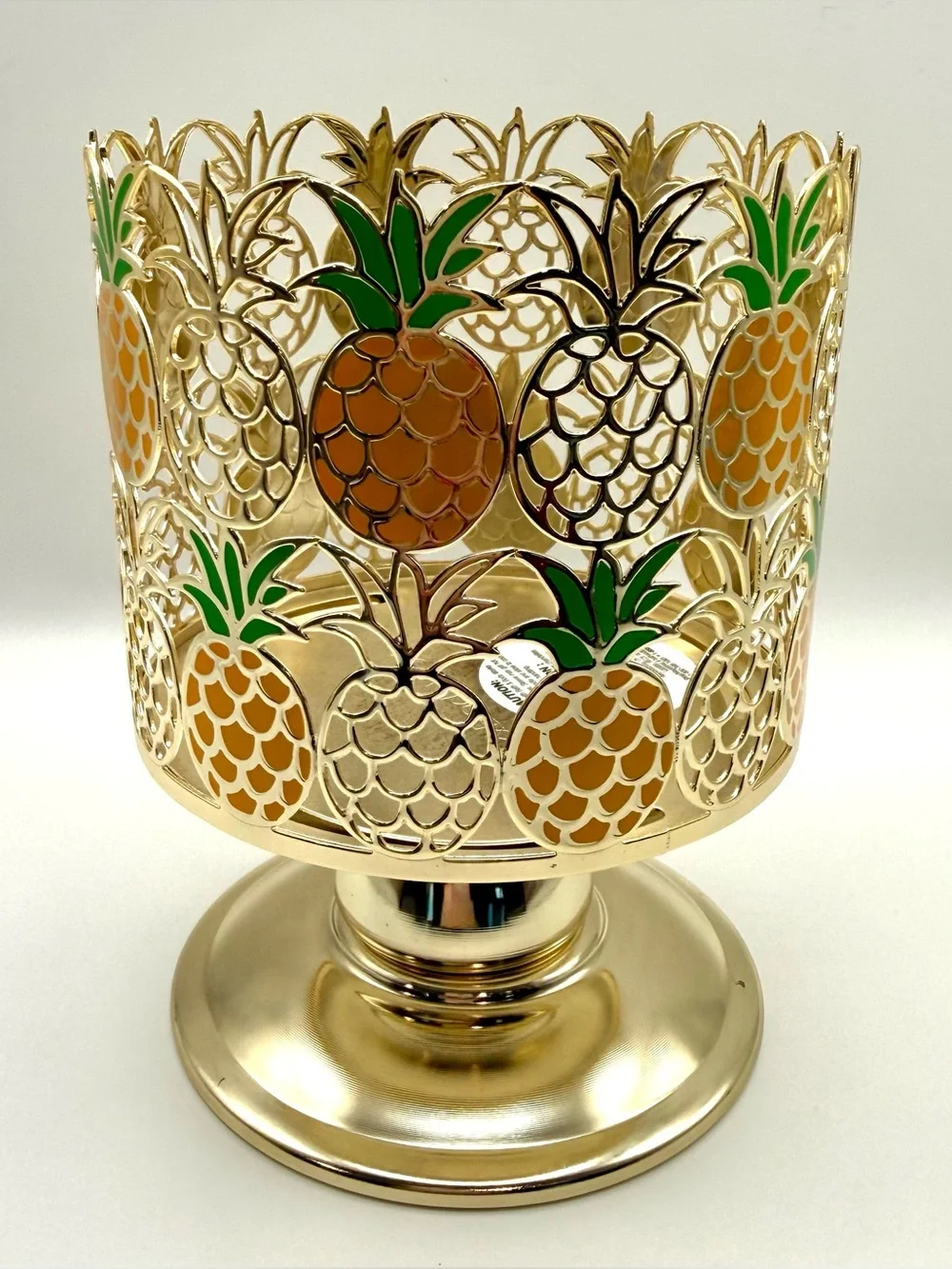 Bath & Body Works-Pineapple Pedestal Candle Holder-3 Wick-Gold-EUC - Picture 2 of 8